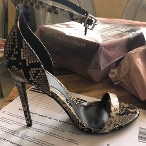 BRAND NEW SNAKESKIN BARELY THERE ONE STRAP HEELS